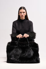 YETI LARGE FAUX FUR TOTE IN BLACK