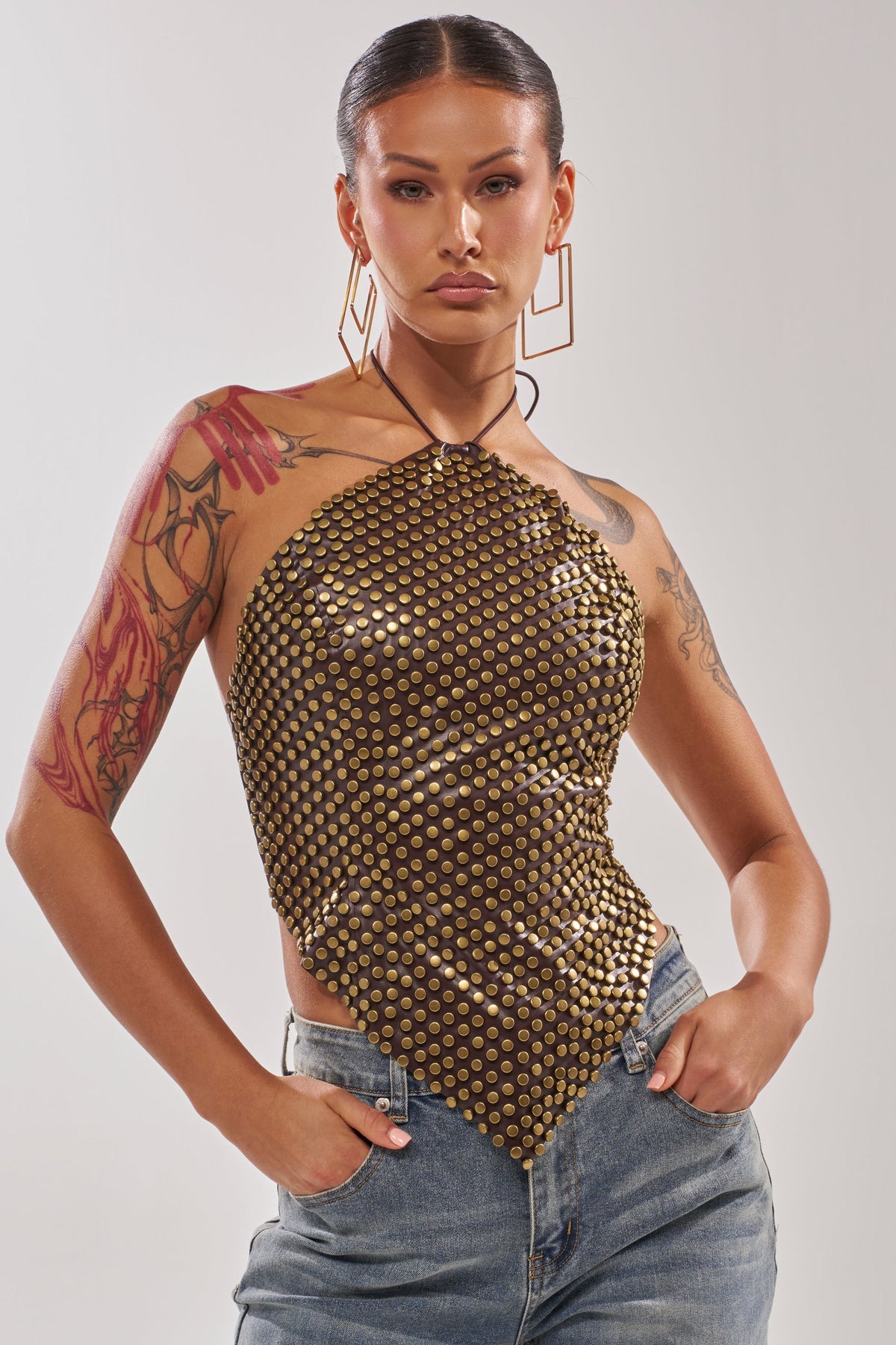 GET FUNKY BEADED TOP IN BROWN