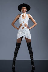 ALL WRAPPED UP RHINESTONE MINI DRESS