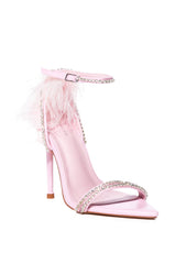AZALEA WANG ELLA COLOR BLOCKED FEATHER SANDAL IN PINK