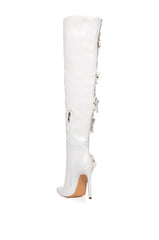 AZALEA WANG EFFIE WHITE FLOWER EMBELLISHED BOOT