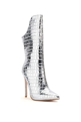 AZALEA WANG FAYE CROC BOOTIE IN SILVER
