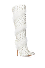 AZALEA WANG GARDENIA FEATHER EMBELLISHED BOOT IN WHITE