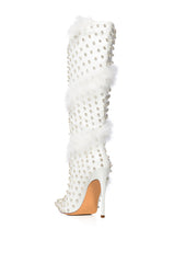 AZALEA WANG GARDENIA FEATHER EMBELLISHED BOOT IN WHITE