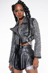 AZALEA WANG GAZETTE 3000 STUDS MOTO JACKET IN BLACK