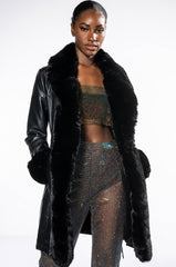 GRAM GIRL PU DRESSY COAT WITH FAUX FUR COLLAR AND WRISTS