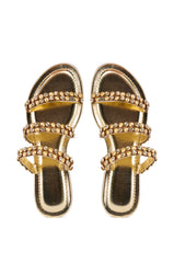 AZALEA WANG GYLLIAN GOLD EMBELLISHED FLAT SANDAL