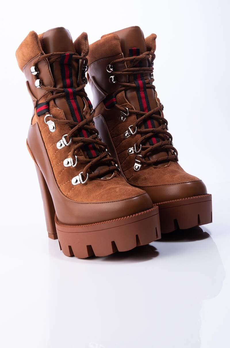 AZALEA WANG I GOT THE SAUCE CHUNKY HEEL BOOTIE IN BROWN