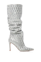 AZALEA WANG LYNLEE SILVER PEARL EMBELLISHED BOOT