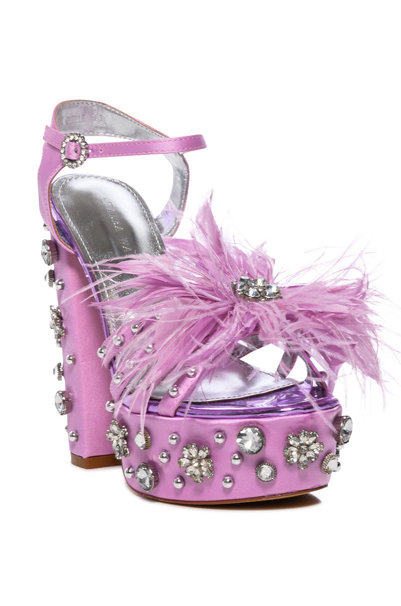 AZALEA WANG KIKI EMBELLISHED CHUNKY SANDAL IN PURPLE