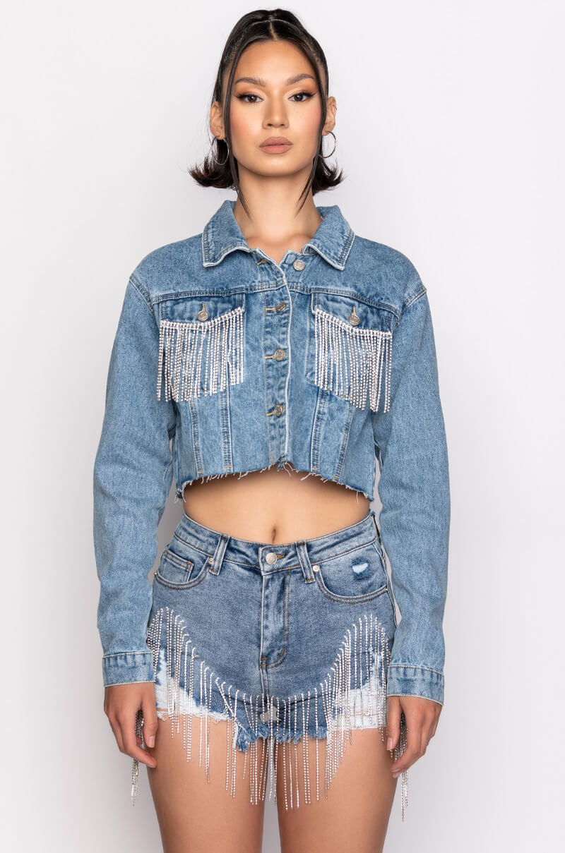 AZALEA WANG JULES DENIM WITH RHINESTONES