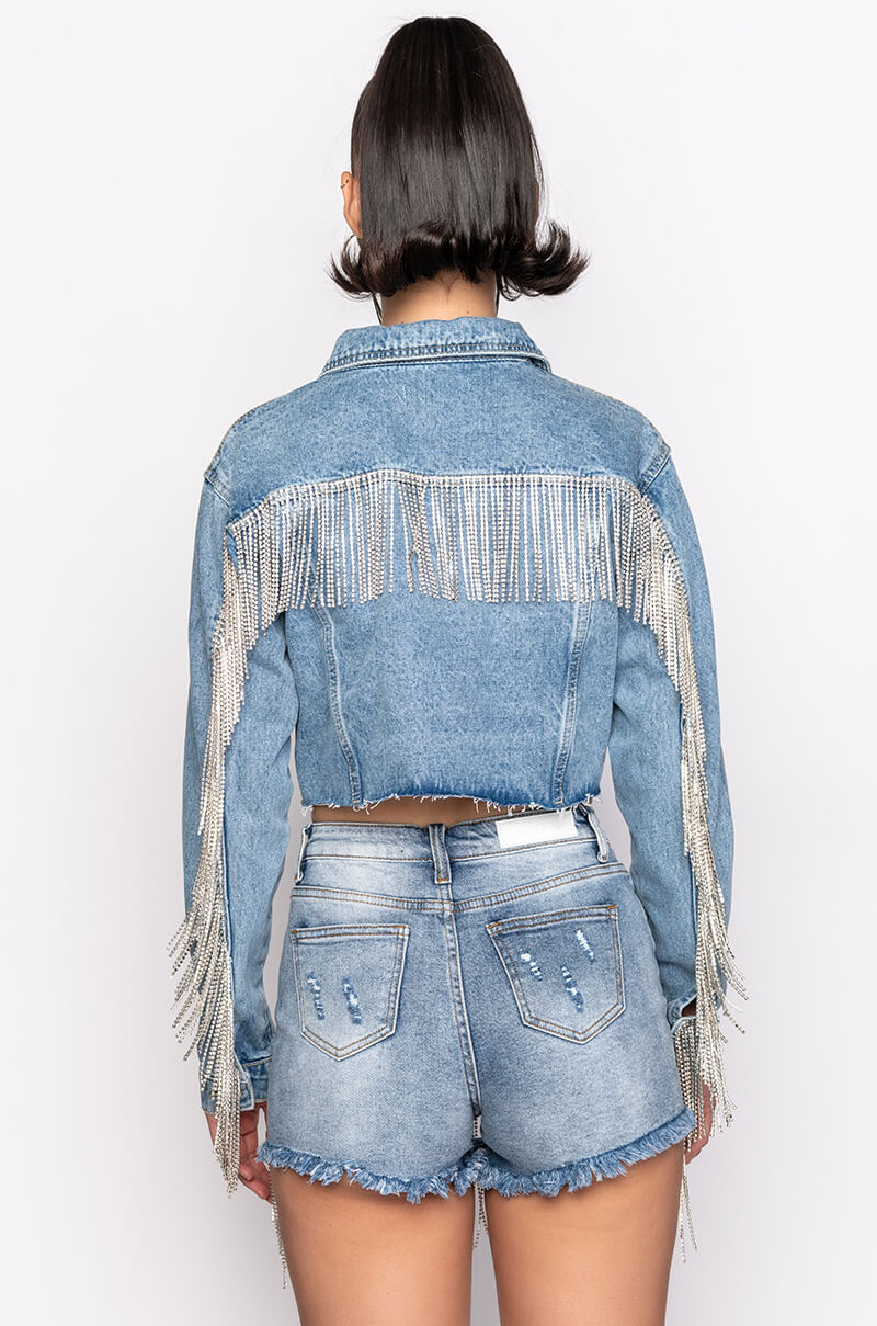AZALEA WANG JULES DENIM WITH RHINESTONES