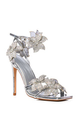AZALEA WANG ROMI EMBELLISHED FLOWER SANDAL IN SILVER