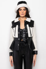 SHERPA MOTO TRIM PEPLUM JACKET