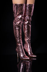 AZALEA WANG THRILLER OVER THE KNEE STILETTO BOOT IN PINK