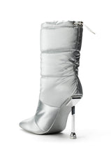 AZALEA WANG GRETCHEN STILETTO PUFFER BOOTIE IN SILVER