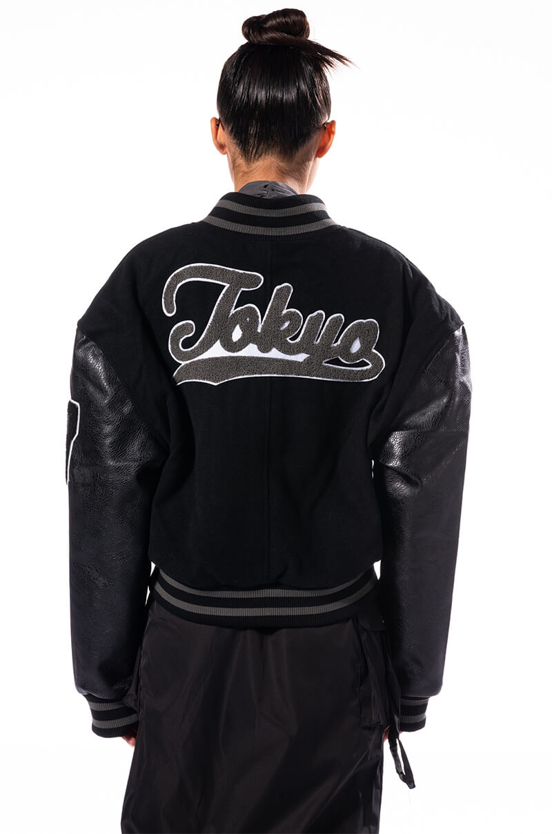 RUELA BLACK OUT OVERSIZED VARSITY BOMBER