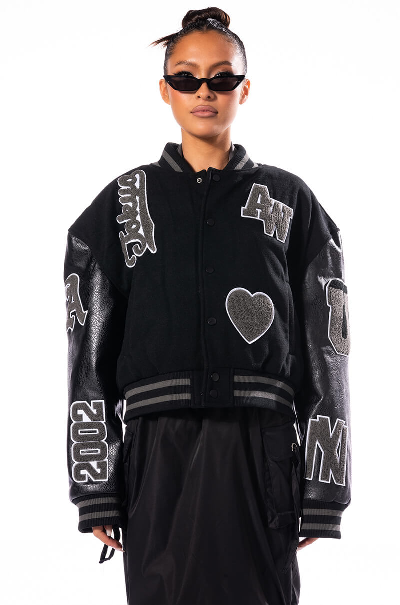 RUELA BLACK OUT OVERSIZED VARSITY BOMBER