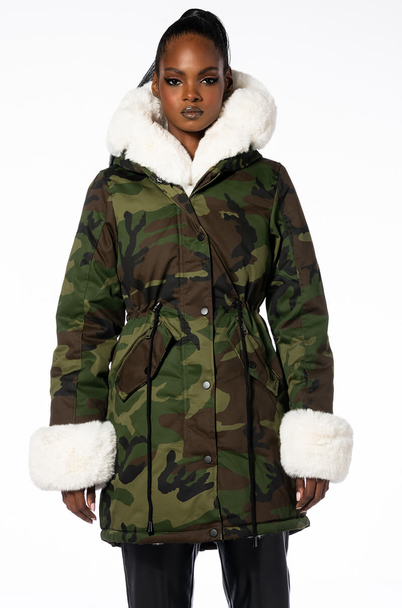FUR LINED CAMO COAT