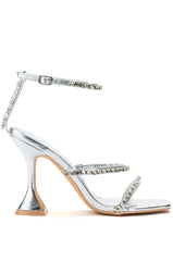 AZALEA WANG UNLIMITED EMBELLISHED SANDAL IN SILVER