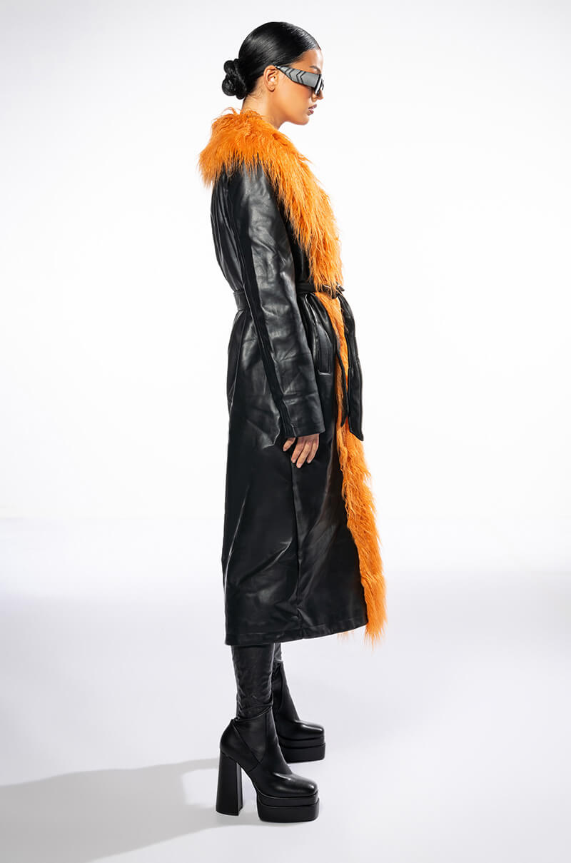 AZALEA WANG YAZ PLEATHER TRENCH WITH FAUX FUR