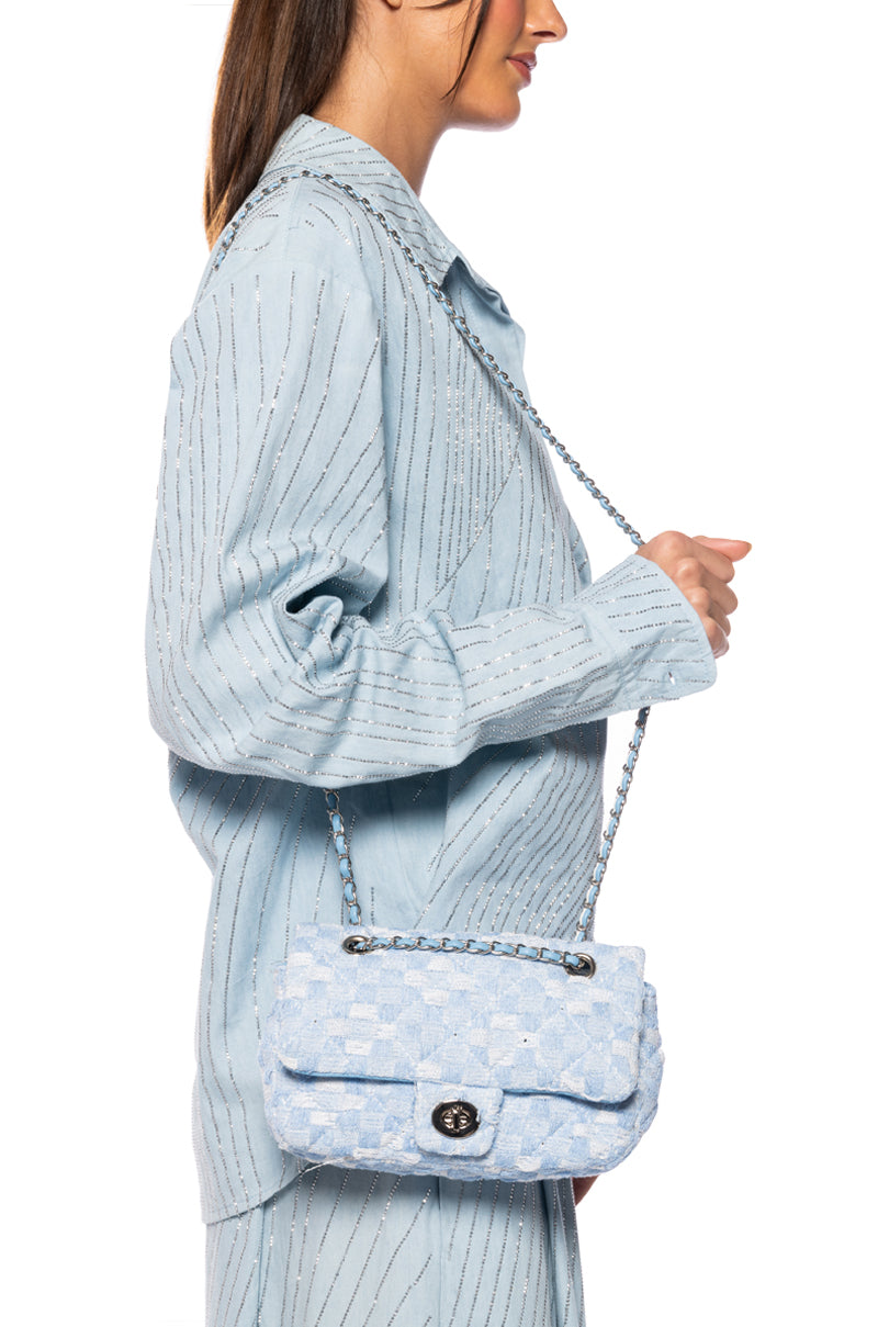 AZAVIA PLAID QUILT PURSE IN BLUE