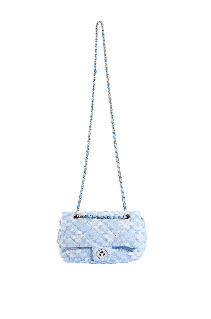 AZAVIA PLAID QUILT PURSE IN BLUE