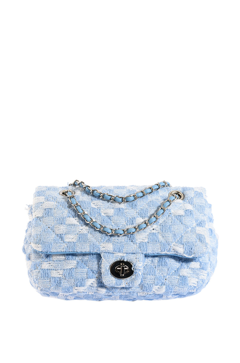 AZAVIA PLAID QUILT PURSE IN BLUE