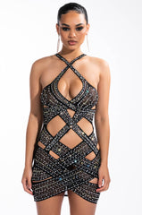 BAD AND RICH CUT OUT RHINESTONE MINI DRESS