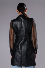 BADDIE ERA LONG PU VEST WITH CHIFFON ARMS