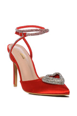 BROKEN LINES RED PUMP WITH HEART EMBELLISHMENT