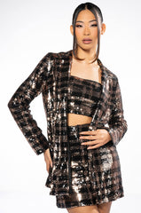 BRONZE QUEEN SEQUIN MINI SKIRT