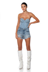 CAMMIE EMBELLISHED DENIM TOP