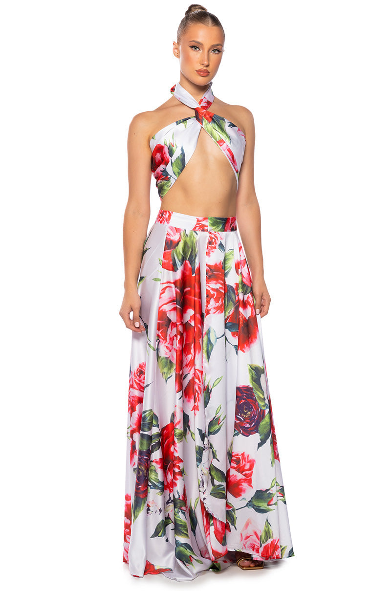 CARAMELLA MAXI SATIN WRAP SKIRT