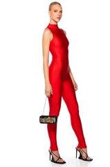 THE CASSIE SLEEVELESS SLINKY JUMPSUIT IN RED