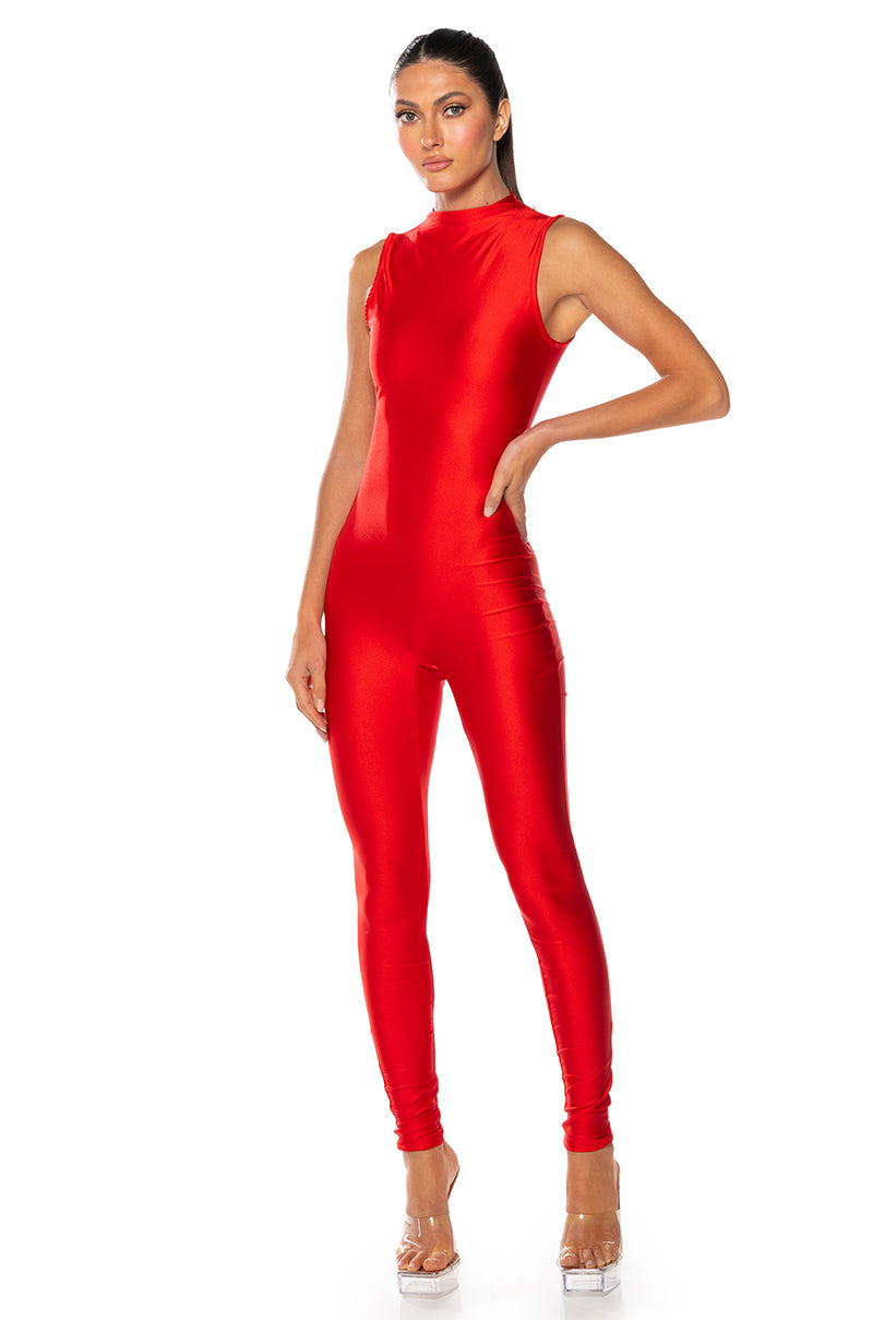 THE CASSIE SLEEVELESS SLINKY JUMPSUIT IN RED