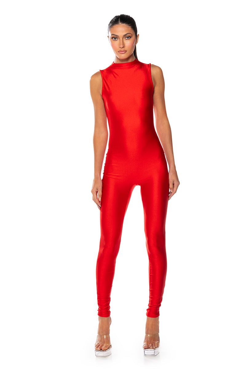 THE CASSIE SLEEVELESS SLINKY JUMPSUIT IN RED