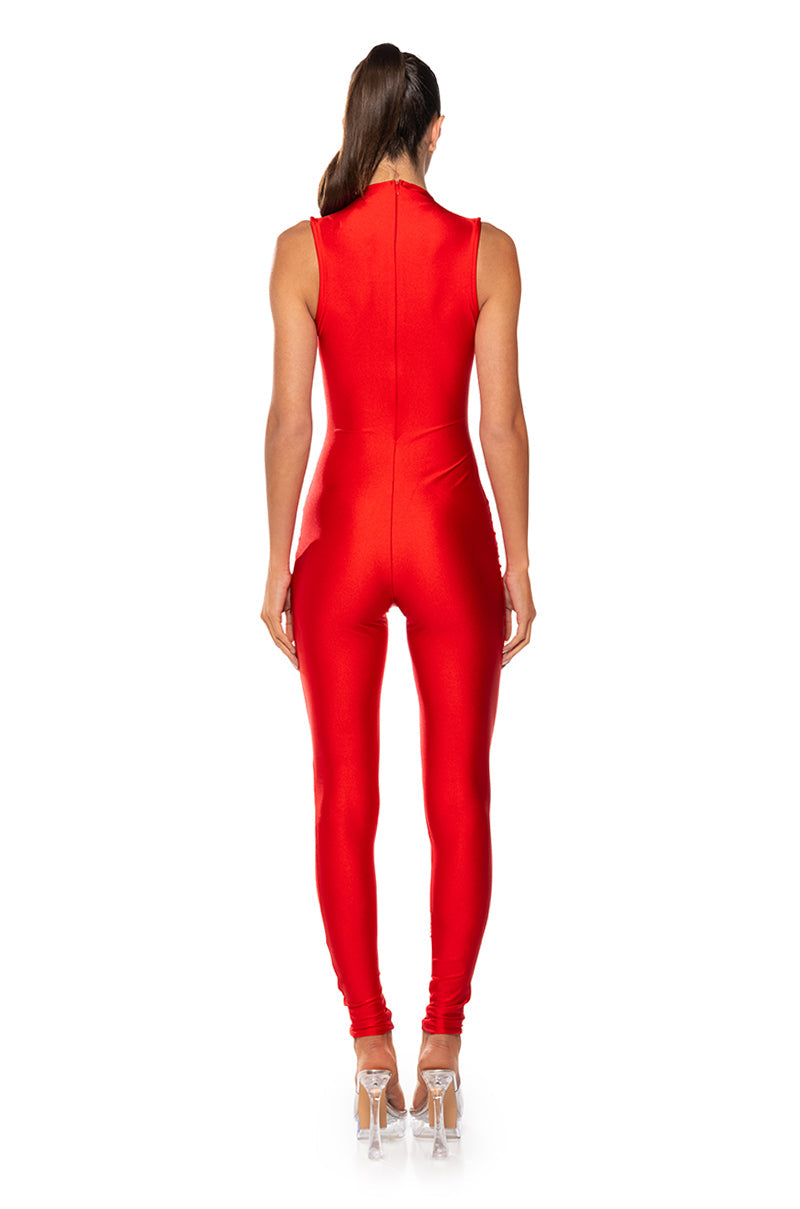 THE CASSIE SLEEVELESS SLINKY JUMPSUIT IN RED