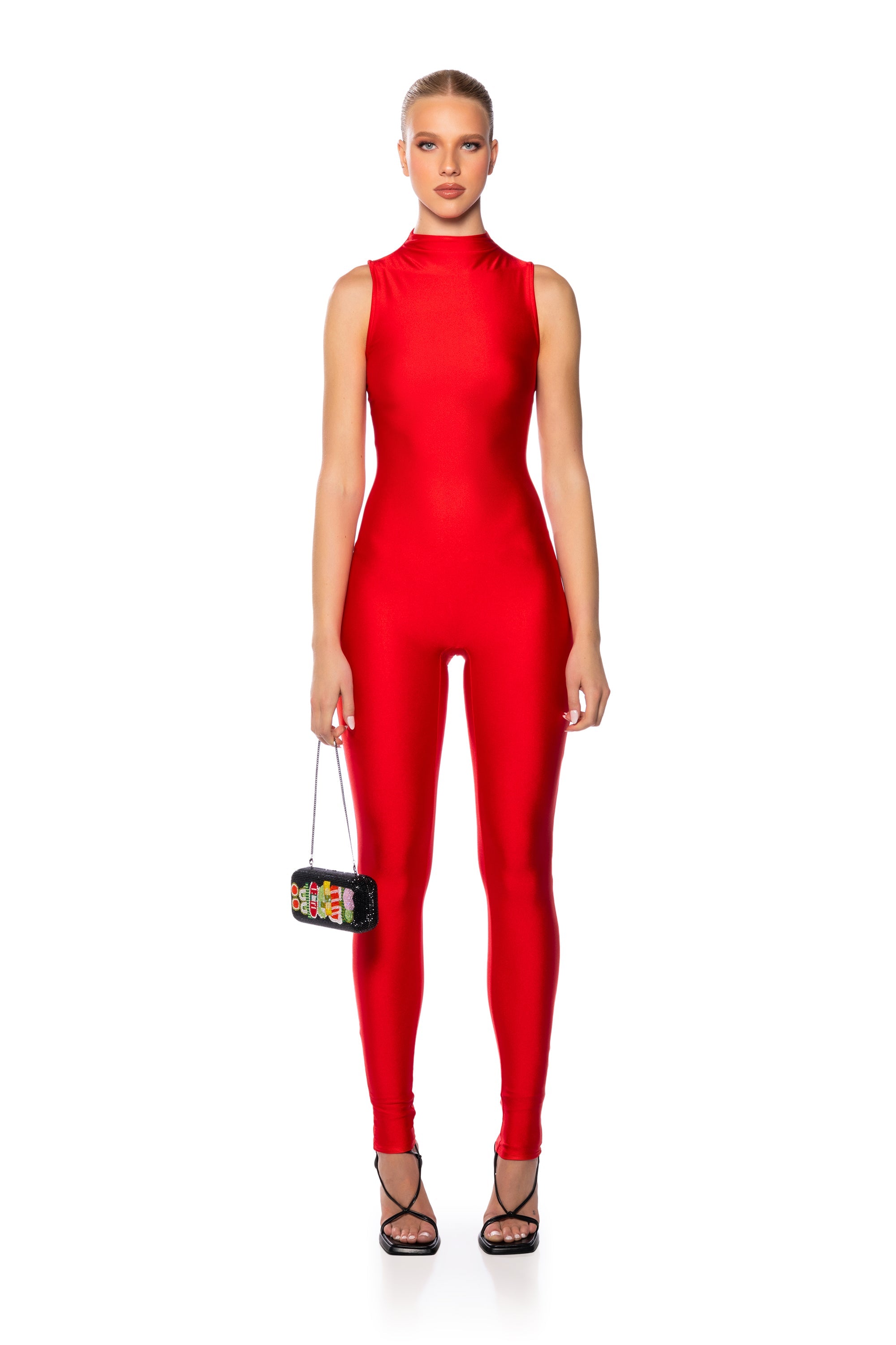 THE CASSIE SLEEVELESS SLINKY JUMPSUIT IN RED