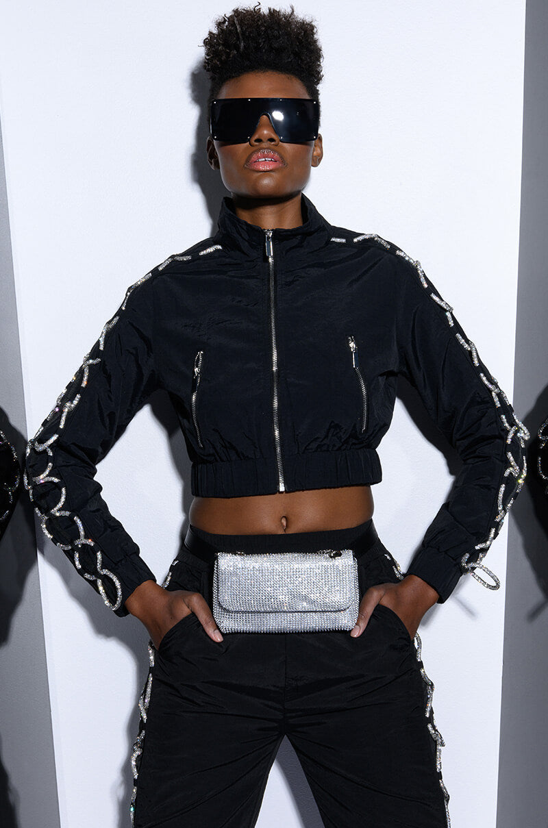 CHECKED OUT RHINESTONE FANNY PACK