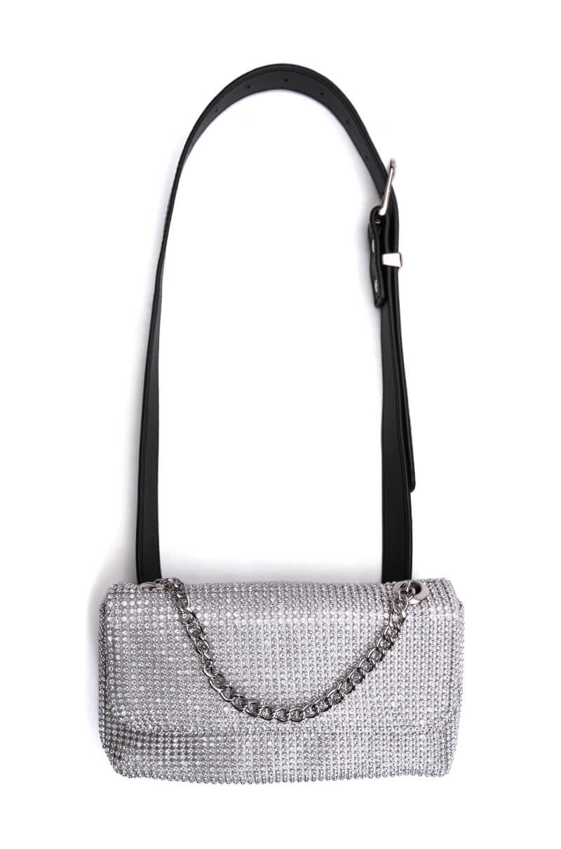 CHECKED OUT RHINESTONE FANNY PACK