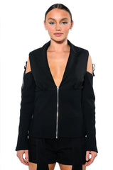 COLD SHOULDER RIBBED BLAZER