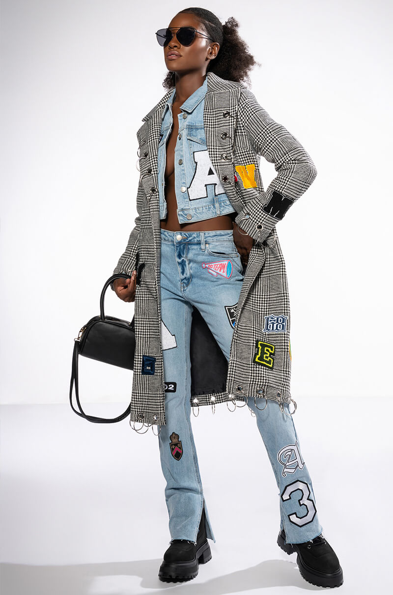 COLLEGIATE OUT OF YOUR LEAGUE HIGH RISE STRAIGHT LEG JEAN
