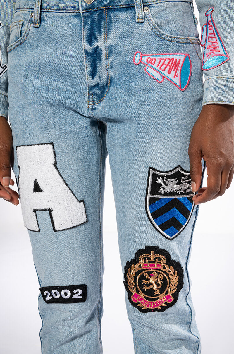 COLLEGIATE OUT OF YOUR LEAGUE HIGH RISE STRAIGHT LEG JEAN