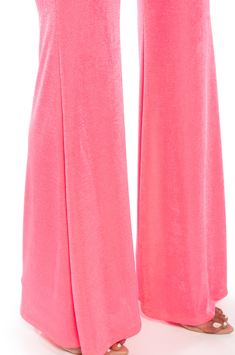 CYNTHIA SLINKY FLARED HIGH WAIST PANT IN PINK