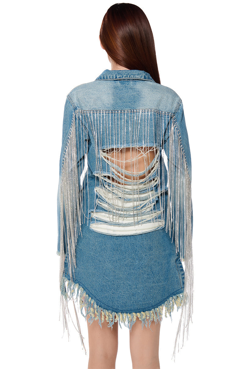 DOLLYS SIS RHINESTONE LONG DENIM JACKET
