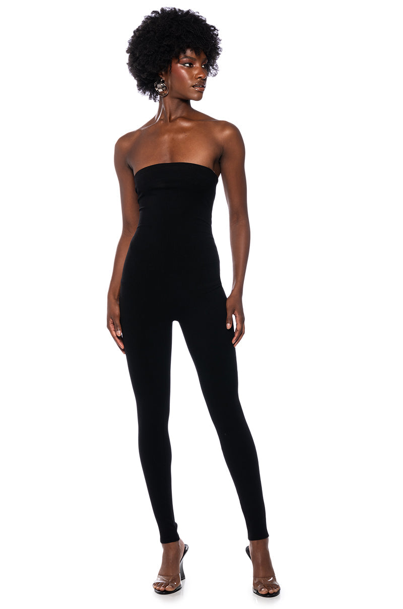 FEELIN MYSELF BODYCON TUBE JUMPSUIT IN BLACK