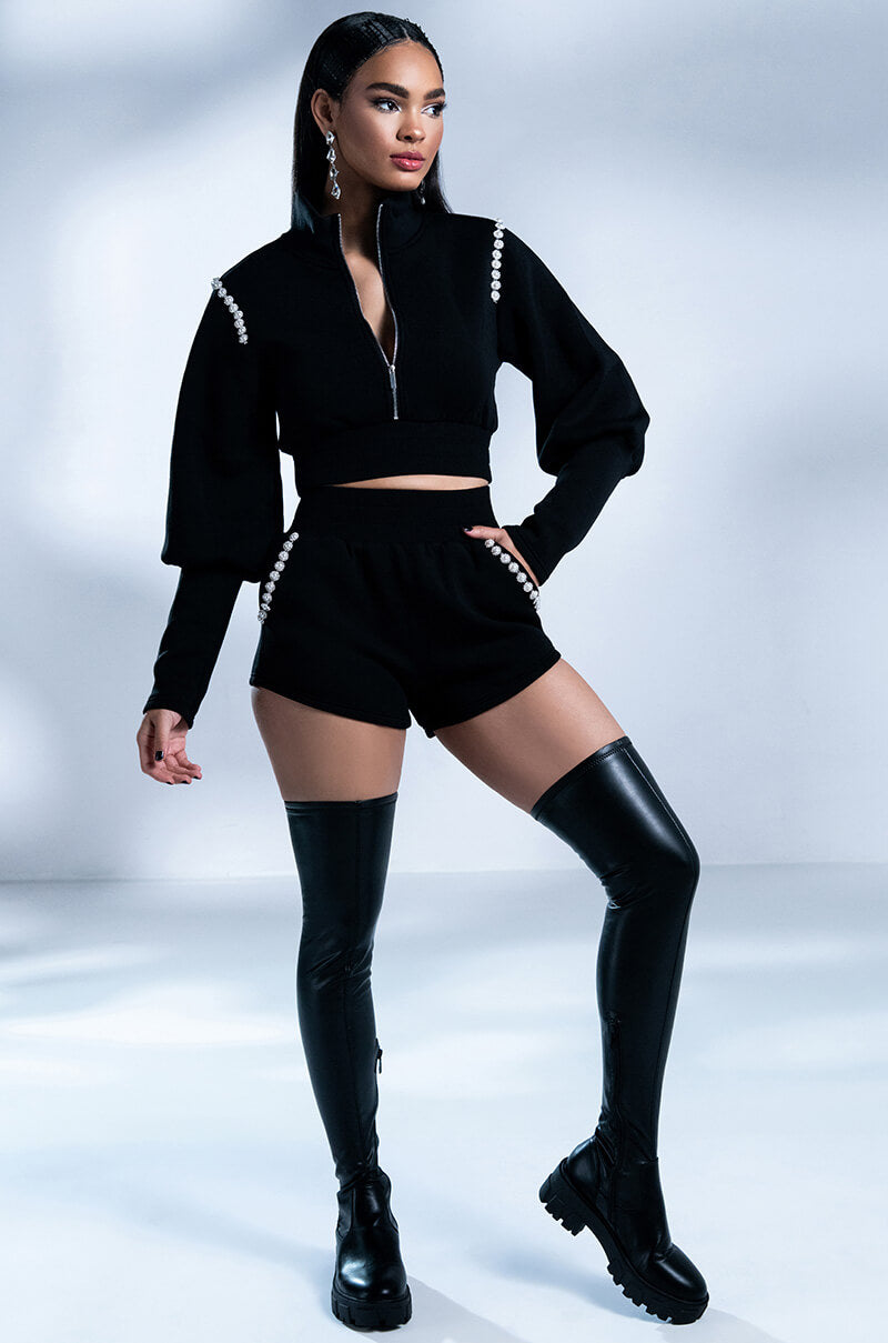 GEMINI PEARL DETAIL FRONT ZIP SCUBA SWEATSHIRT