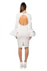 IN BLOOM EXAGGERATED CUFF LONG SLEEVE MIDI DRESS IN WHITE