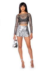 IN MY FUTURE METALLIC CARGO SHORTS IN SILVER